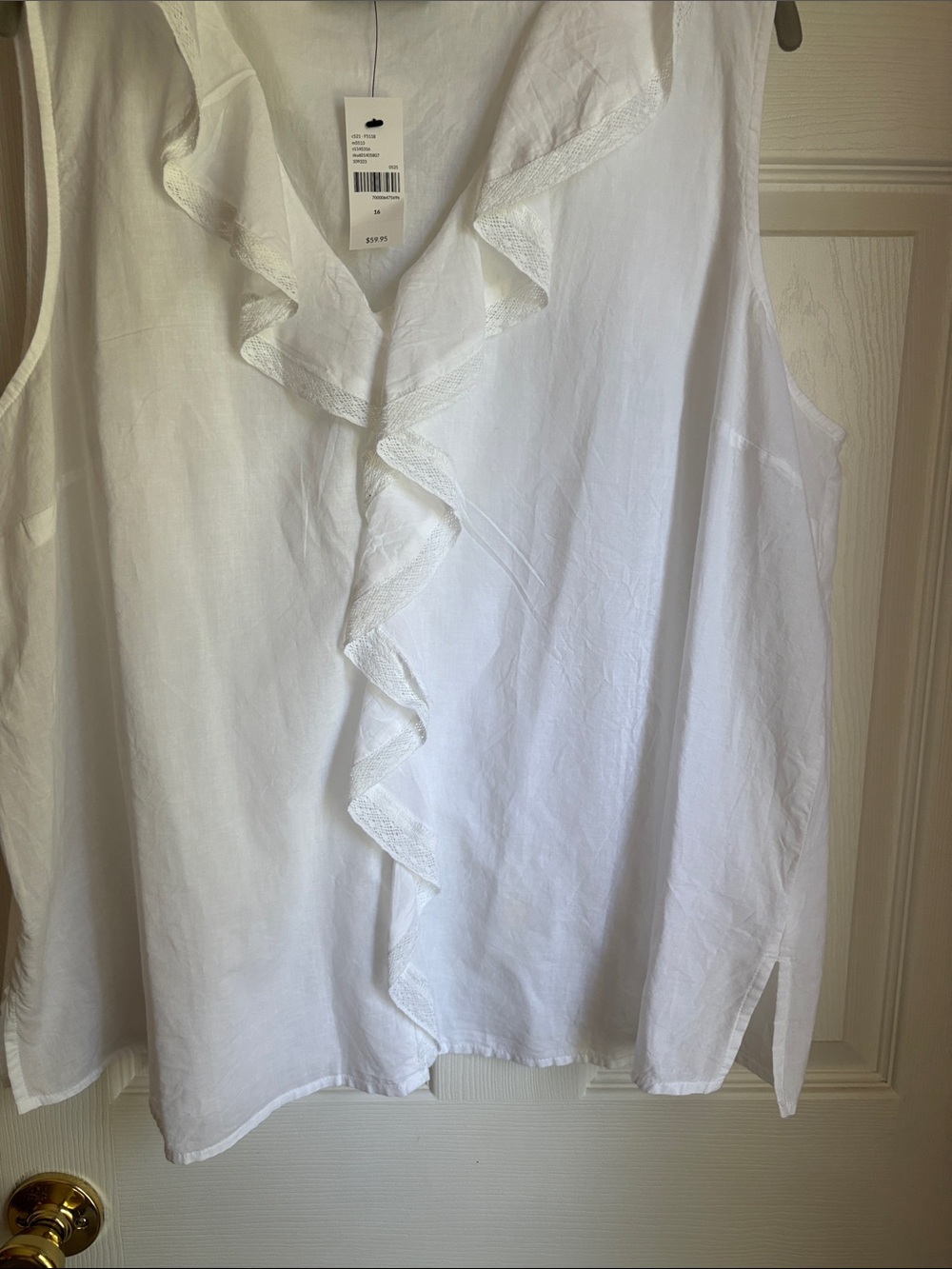 Lane Bryant White Ruffle V-Neck Sleeveless Blouse